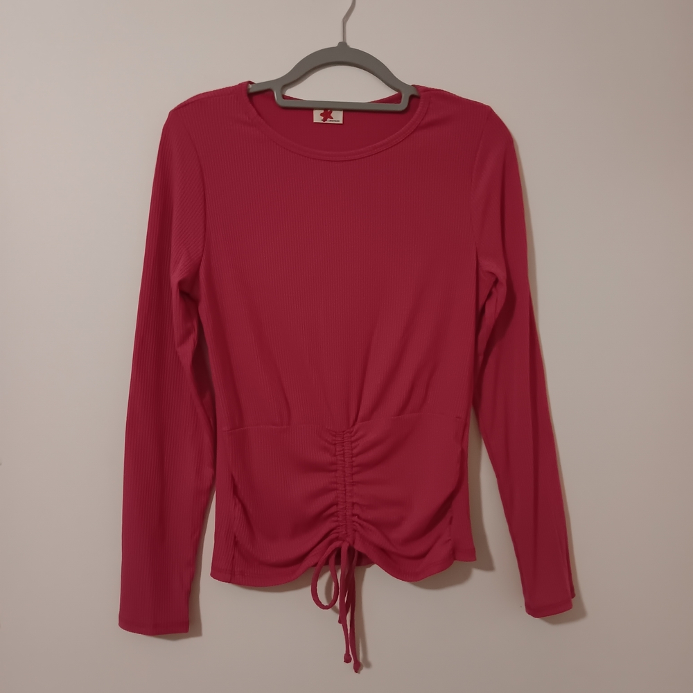 Blue Leopard Pink Ribbed Knit Long Sleeve Ruched Drawstring Top NWOT Size 2X - Picture 5 of 8